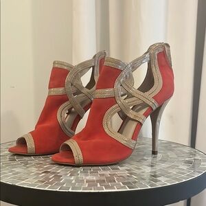 Chic Red and Gold Women's Heels